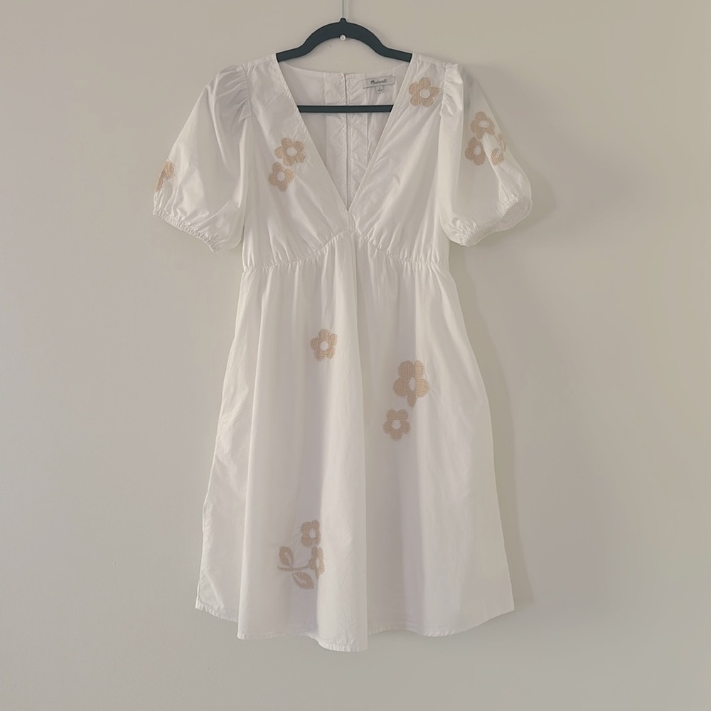 Madewell Annamarie Mini Dress White poplin hoho Floral embroidered accent dress - Picture 6 of 11
